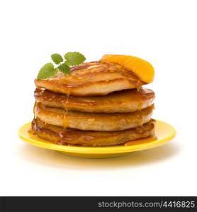 Pancakes stack on white background