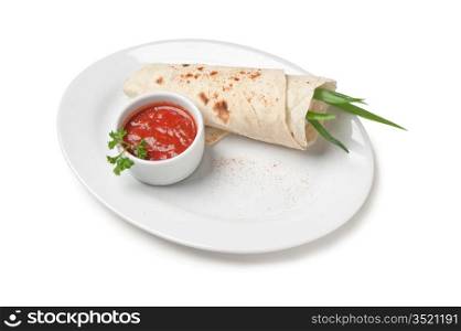 pancakes stuffed with spices isolated on white background