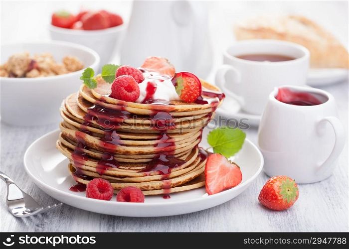 pancakes with berry and jam