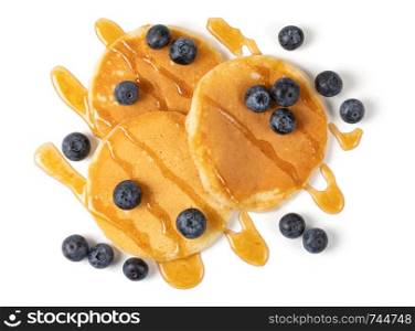 Pancakes with blueberries and syrup Isolated on white background. Pancakes with blueberries and syrup