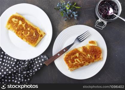 pancakes with cottage cheese and cherry jam