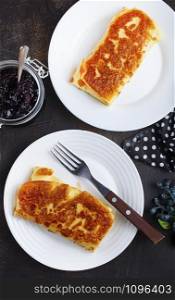 pancakes with cottage cheese and cherry jam