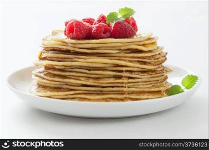 pancakes with honey and raspberry