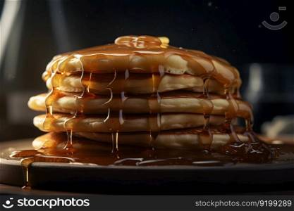 Pancakes with honey. Neural network AI generated art. Pancakes with honey. Neural network AI generated