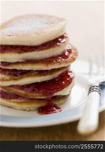 Pancakes with strawberry jam