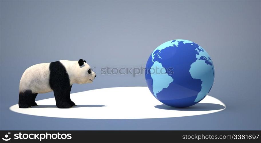 panda looking at the earth