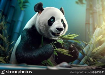 Panda with bamboo zoo. Fun character. Generate Ai. Panda with bamboo zoo. Generate Ai