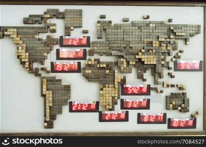 Panel of the world with the time zones . Panel of the world with the time zones of all the continents