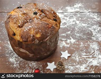 panettone, italian Christmas cake on plank