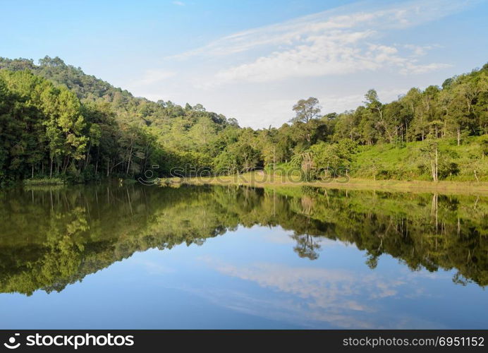 Pang Oung national park, beautiful forest lake in the morning, Mae Hong Son, Thailand