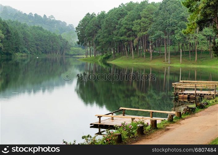 Pang Ung. Beautiful forest lake in the morning. Mae Hong Son. Thailand