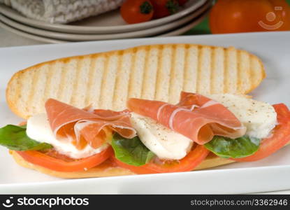 panini sandwich with fresh caprese and parma ham