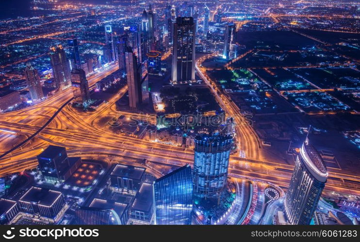 Panoram of night Dubai during sunset