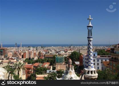 Panorama aerial view of Barcelona from Park Guell