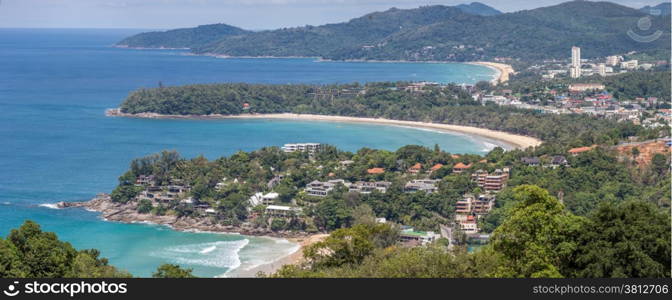 Panorama Aerial view of Bay and tropical beach,kata karon and katanoi, in Phuket Thailand