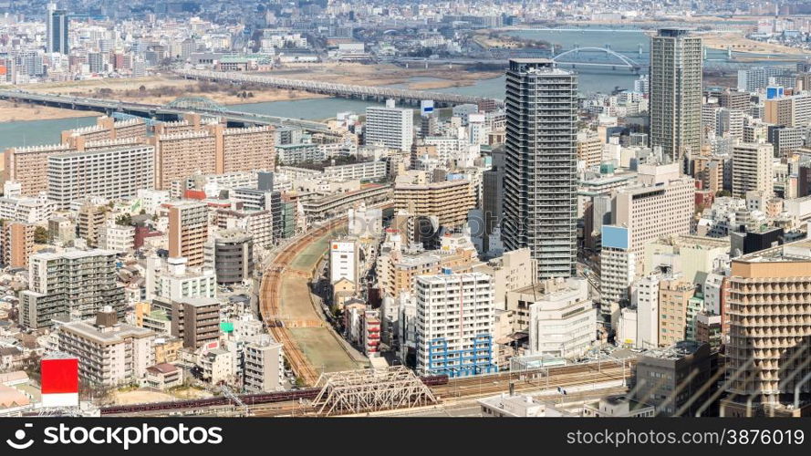 Panorama Aerial view of Osaka skyline building Cityscape Japan