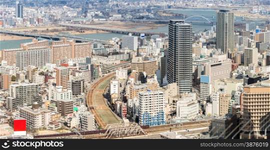 Panorama Aerial view of Osaka skyline building Cityscape Japan