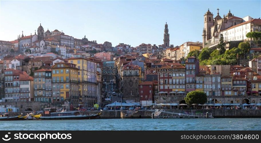 Panorama ancient Town of Porto along douro river from Gaia
