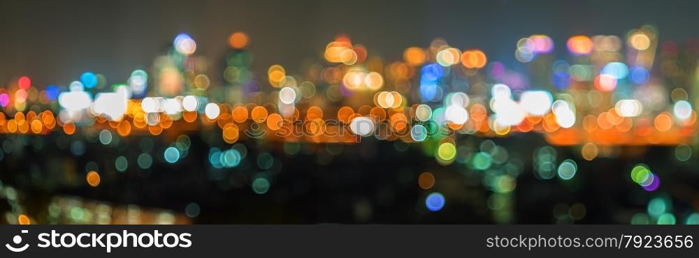 Panorama bokeh and defocus of cityscape at night,Bangkok Thailand