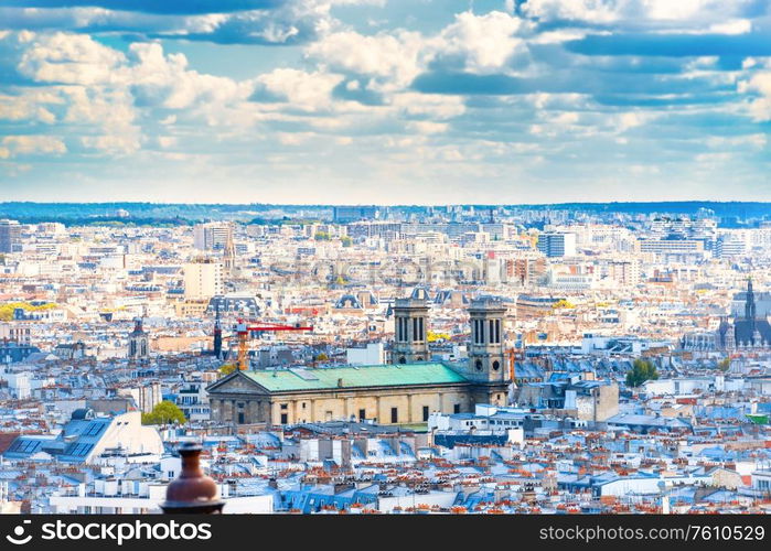 Panorama city of Paris from Montmartre. Beautiful travel cityscape