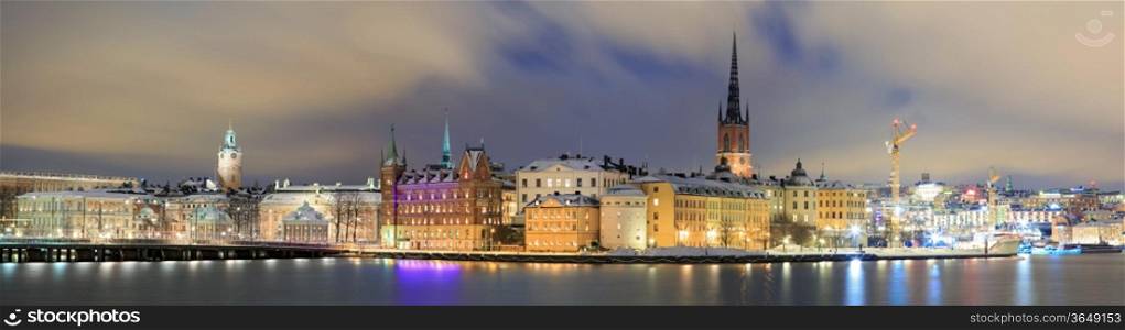 Panorama Cityscape of Gamla Stan Old Town Stockholm city at Night Sweden