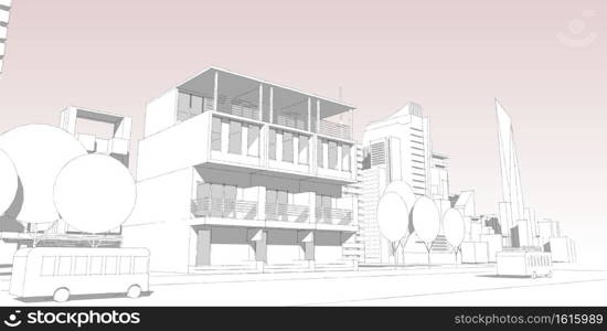 Panorama cityscape Sketch. Architecture sketch - 3D Illustration.