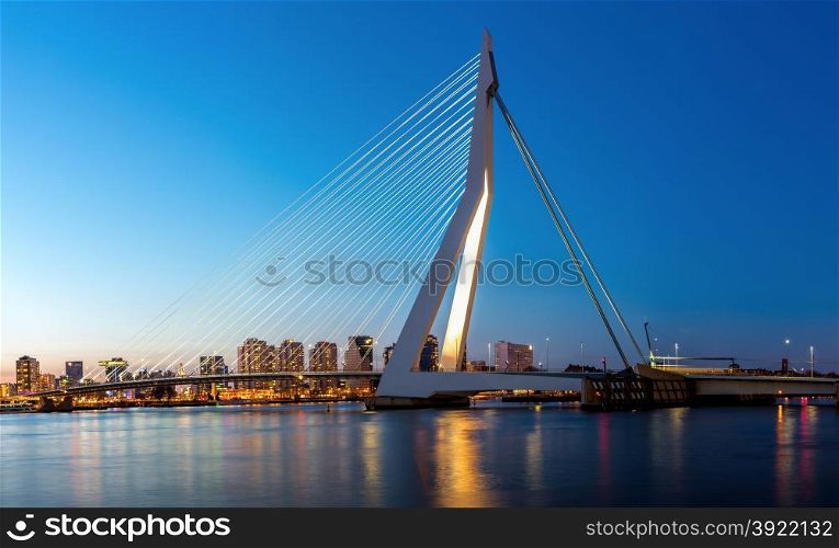 Panorama Erasmus bridge over the river Meuse in , the Netherlands