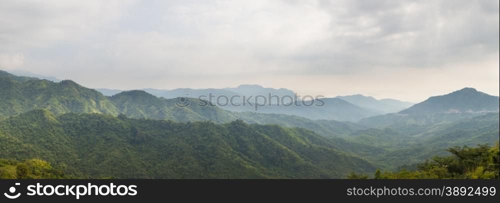 panorama forest and mountain.Mountains and trees in the wild long range.