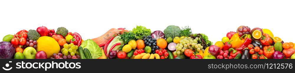 Panorama fresh fruits and vegetables isolated on white background. Collage for skinali (glass panel)