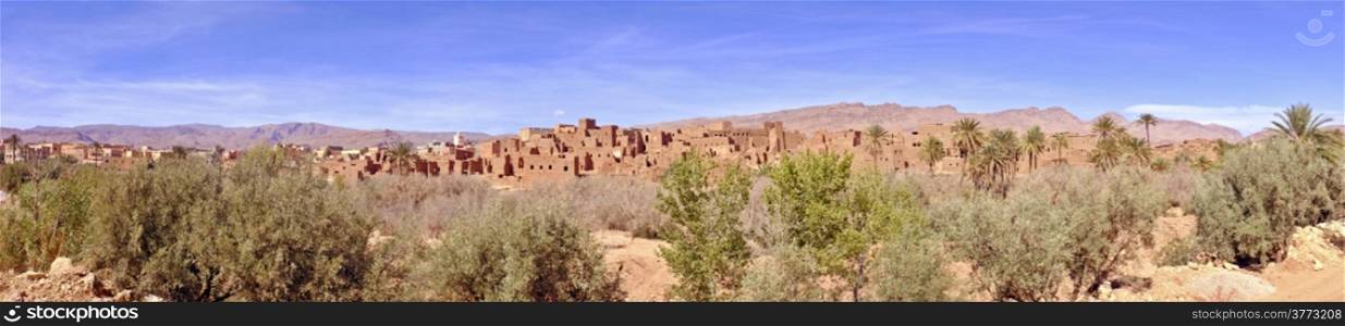 Panorama from an oasis in the Atlas mountains in Morocco