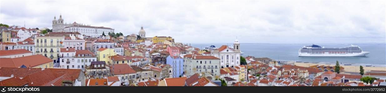 Panorama from Lisbon houses and harbor in Portugal