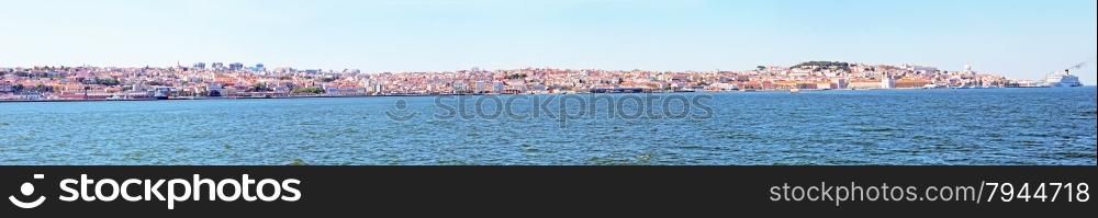 Panorama from the city Lisbon and the river Tejo in Portugal