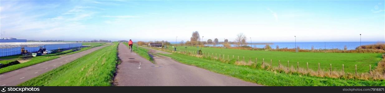 Panorama from the dyke near Amsterdam in the Netherlands