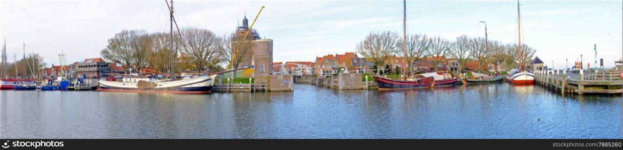 Panorama from the harbor from Enkhuizen in the Netherlands