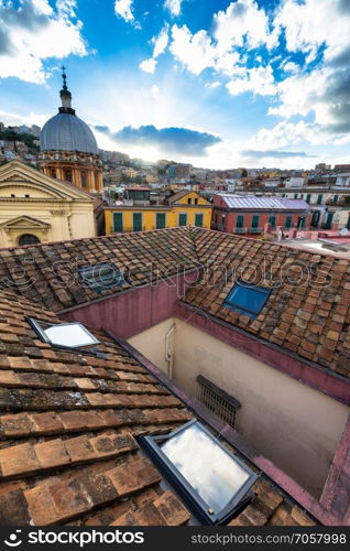 Panorama from the roofs of center of Naples, Italy