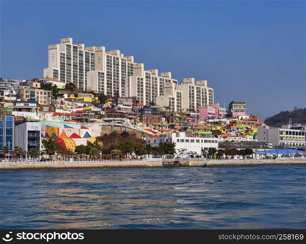 Panorama from the sea to Yeosu city