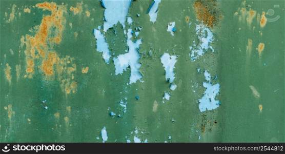 Panorama grunge surface green metal texture and background with copy space