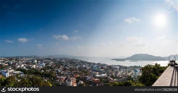 Panorama high view of Songkhla city and lake at afternoon,Thailand