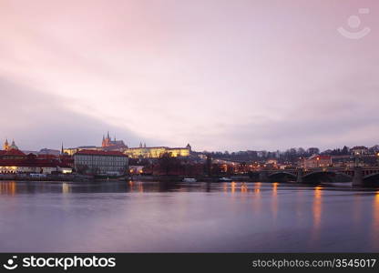 Panorama Karlov or Charles bridge in Prague in autumn