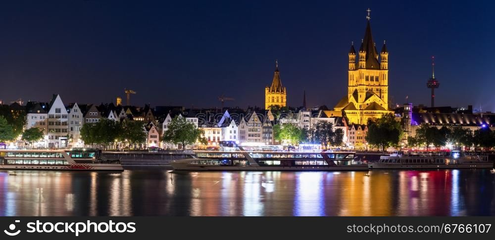 Panorama Landscape of Cologne along river rhine Germany.