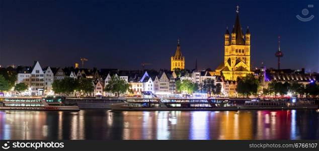 Panorama Landscape of Cologne along river rhine Germany.