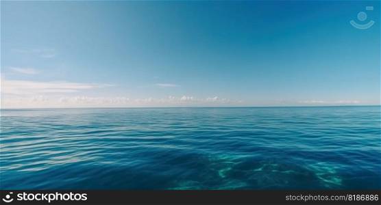 Panorama landscape of empty blue sea and sky blue background. Generative AI.. Panorama landscape of empty blue sea and sky blue background. Generative AI