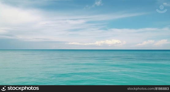 Panorama landscape of empty tropical turquoise sea and sky blue background. Generative AI.. Panorama landscape of empty tropical turquoise sea and sky blue background. Generative AI