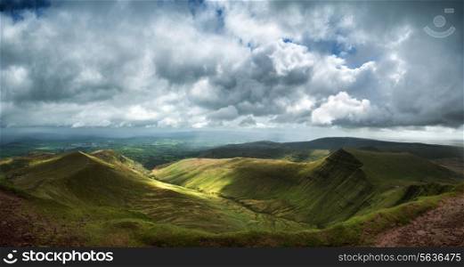 Panorama landscape view from Pen-y-fan in Brecon Beacons