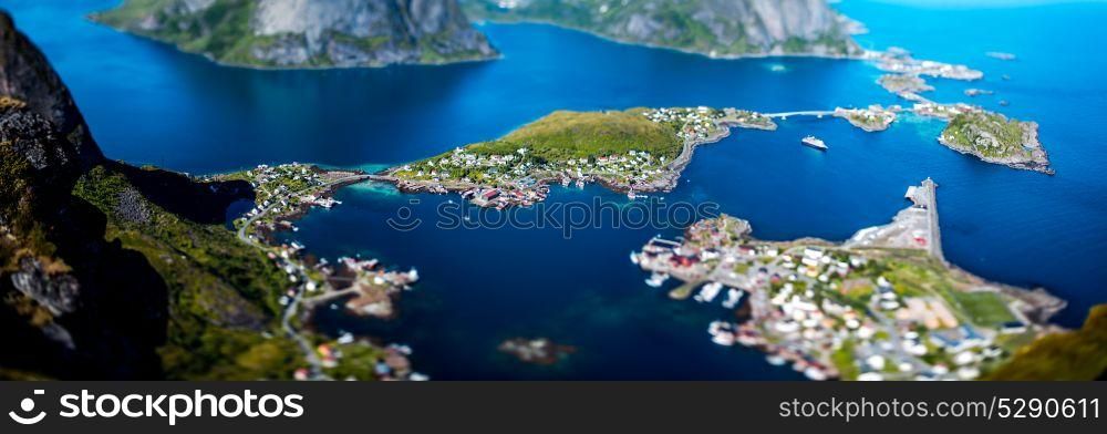 Panorama Lofoten is an archipelago in the county of Nordland, Norway. Tilt-shift lens.