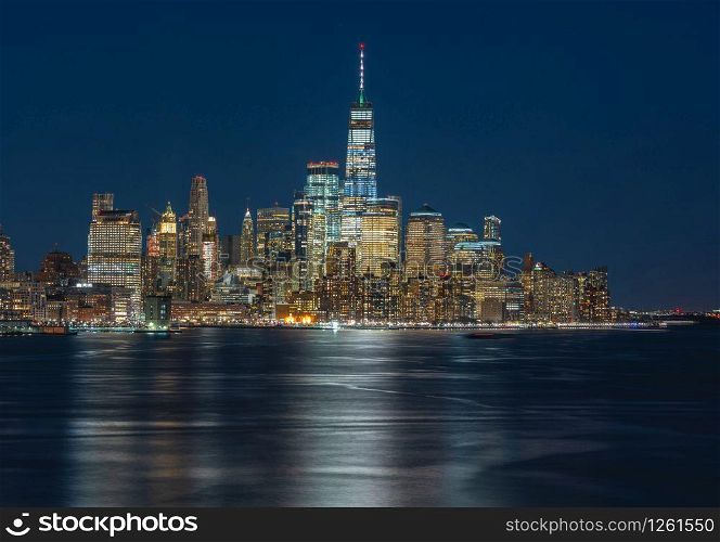 Panorama New york cityscape river side at twilight time, USA, Architecture and building with tourist concept