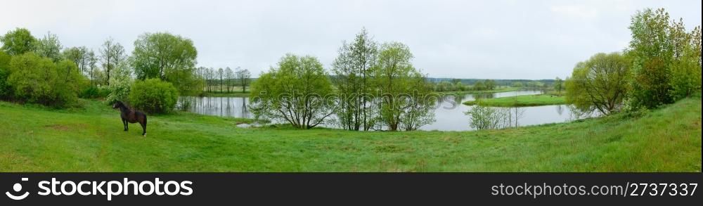 Panorama of 7 photos, river Vilija (Neris) in Belarus.