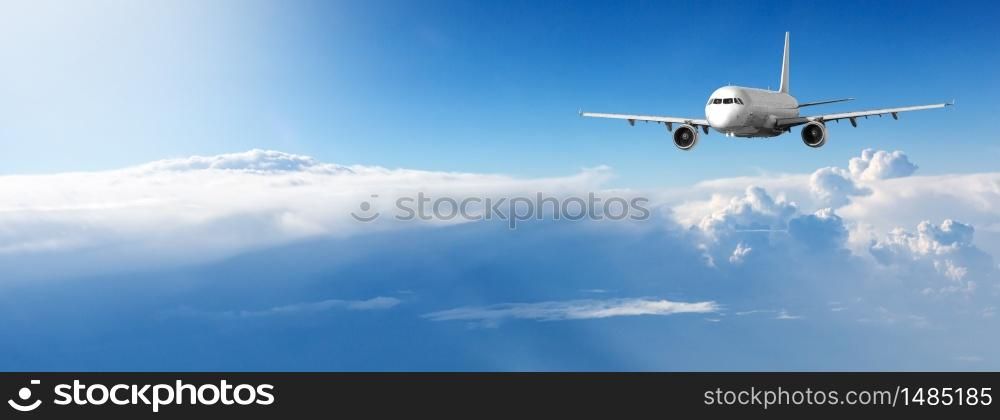 Panorama of a Airplane in the blue sky and cloud