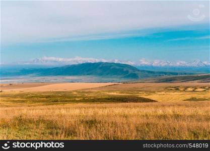 Panorama of a beautiful landscape with mountain ranges in Kazakhstan.. Panorama of a beautiful landscape with mountain ranges in Kazakhstan