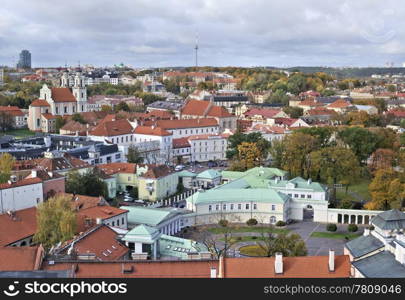 Panorama of a Vilnius autumn season. Aerial view of Vilnius - the capital of Lithuania